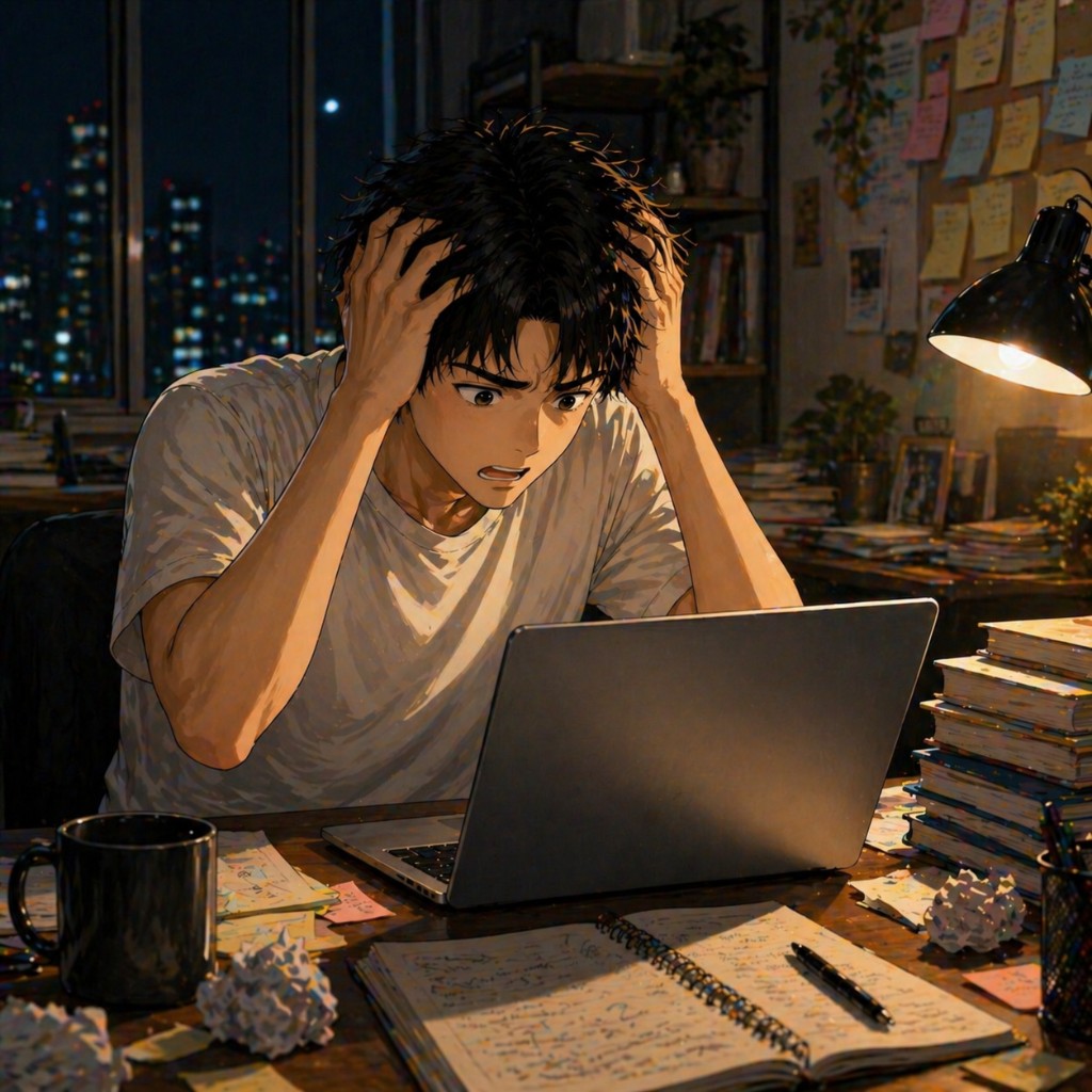 ชายหนุ่มกำลังกุมหัวหน้าแล็ปท็อป