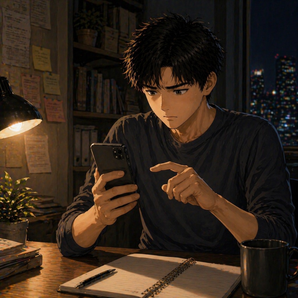 ชายหนุ่มมองโทรศัพท์พร้อมชี้หน้าจอ