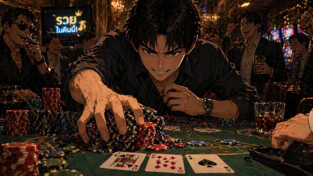 ชายหนุ่มกำลังเก็งกำไรในบรรยากาศคาสิโน